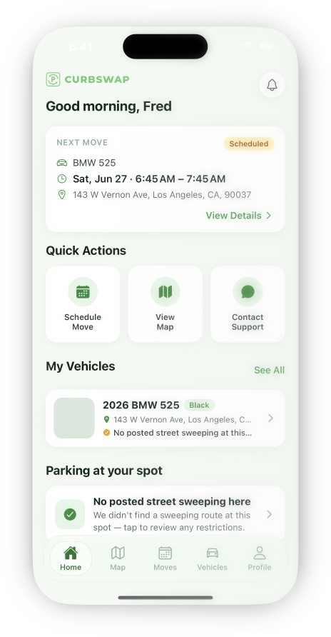 The Curbswap app home screen