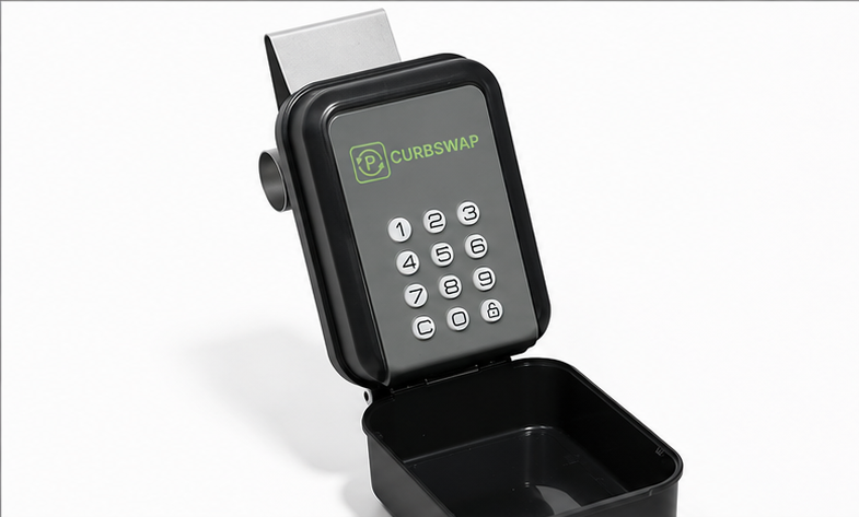 The SwapBox™ open, showing the keypad and key compartment